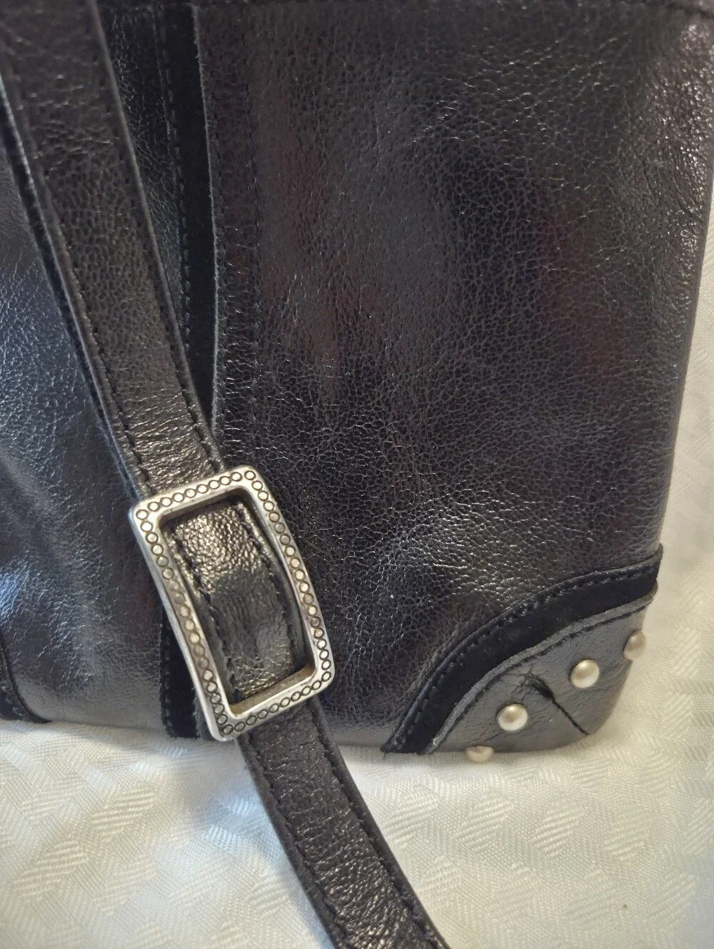 BRIGHTON Black Crossbody Bag Pebbled Leather Studded Ajustable Strap Purse